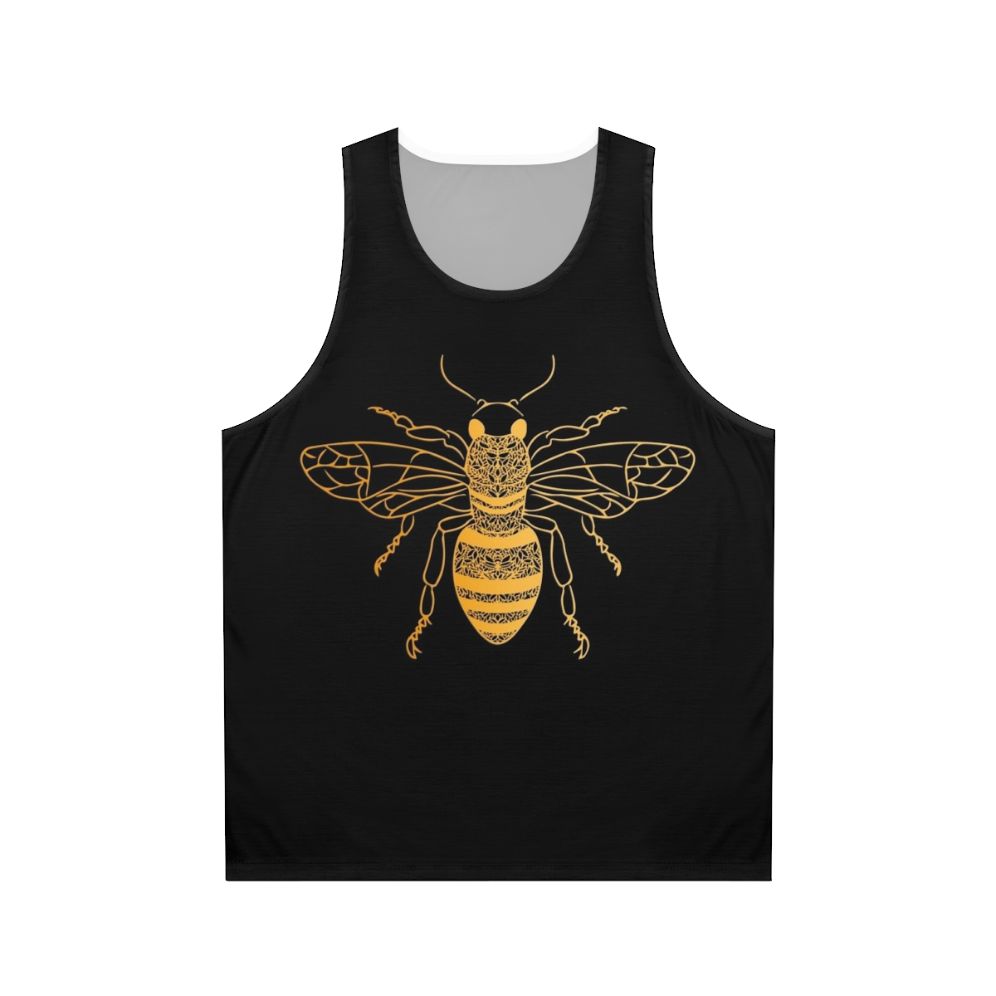 Golden honey bee floral pattern unisex tank top