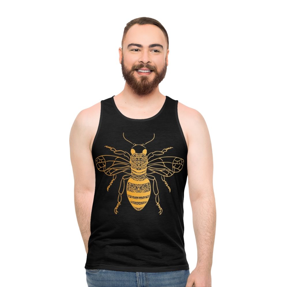 Golden honey bee floral pattern unisex tank top