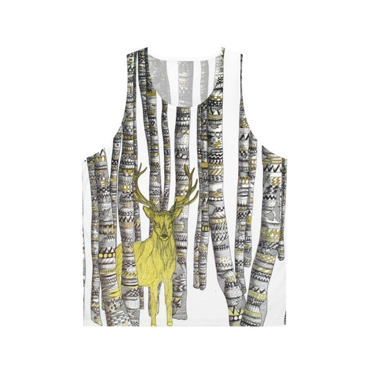 Unisex tank top with golden stag design in forest