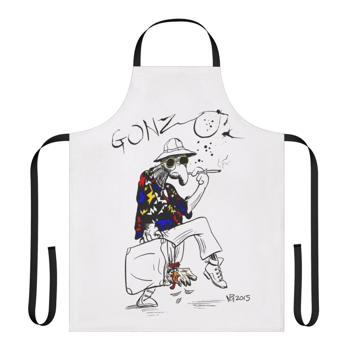 Gonzo-themed Fear and Loathing in Las Vegas parody apron featuring psychedelic designs