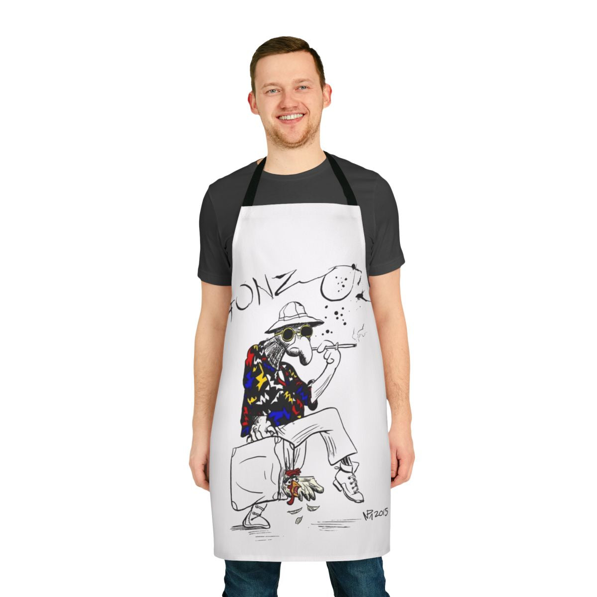 Gonzo-themed Fear and Loathing in Las Vegas parody apron featuring psychedelic designs