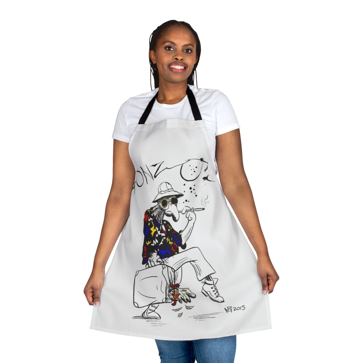 Gonzo-themed Fear and Loathing in Las Vegas parody apron featuring psychedelic designs