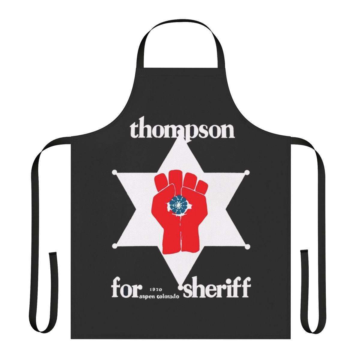 Stylized apron featuring the iconic Hunter S. Thompson "sheriff" logo and psychedelic elements