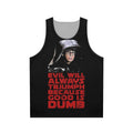 Unisex comedy tank top with "Good is Dumb" text