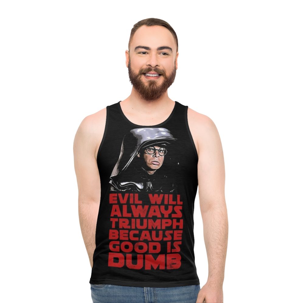 Unisex comedy tank top with "Good is Dumb" text