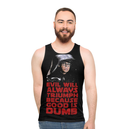 Unisex comedy tank top with "Good is Dumb" text