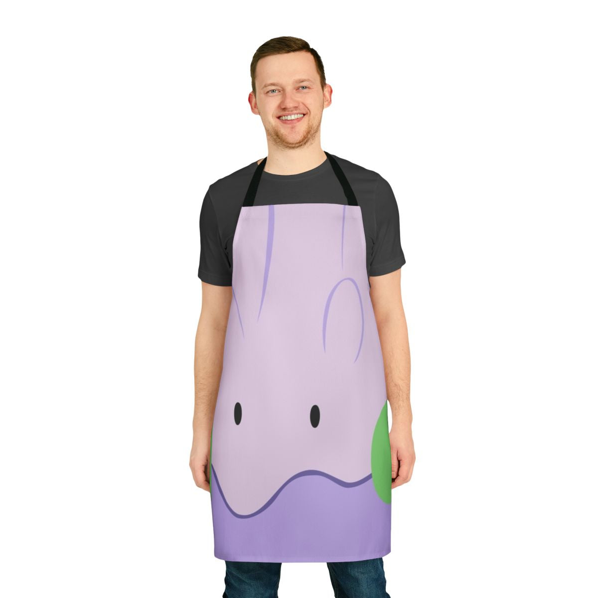 A high-quality apron featuring the adorable Pokemon character Goomy, perfect for cooking and kitchen activities.
