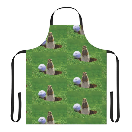 A humorous golf apron featuring an anthropomorphic gopher, perfect for the golf enthusiast.