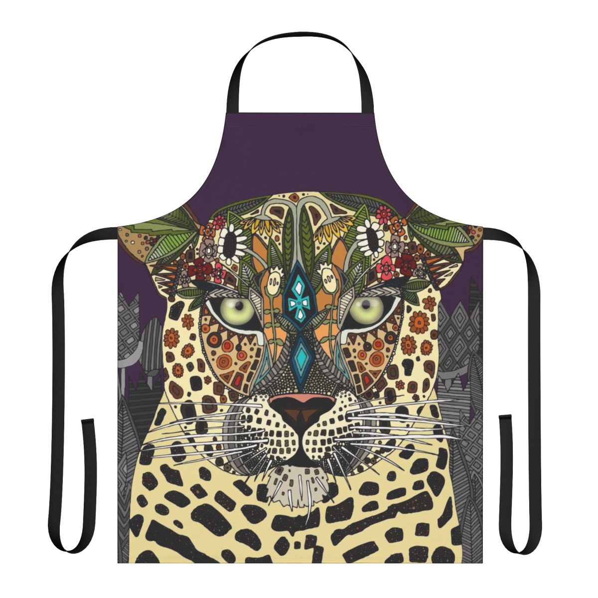 Stunning leopard print floral design on a high-quality apron