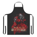 A bold and bloody apron inspired by the Dead Space video game series, featuring the iconic engineer Isaac Clarke.