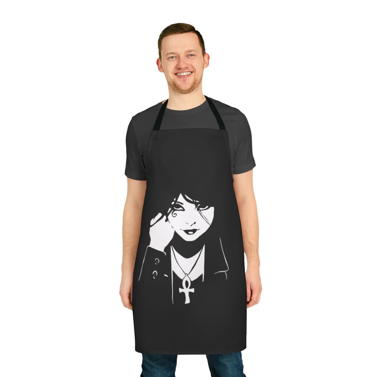 Apron featuring a stylized depiction of Death, the iconic character from the Sandman graphic novel series.