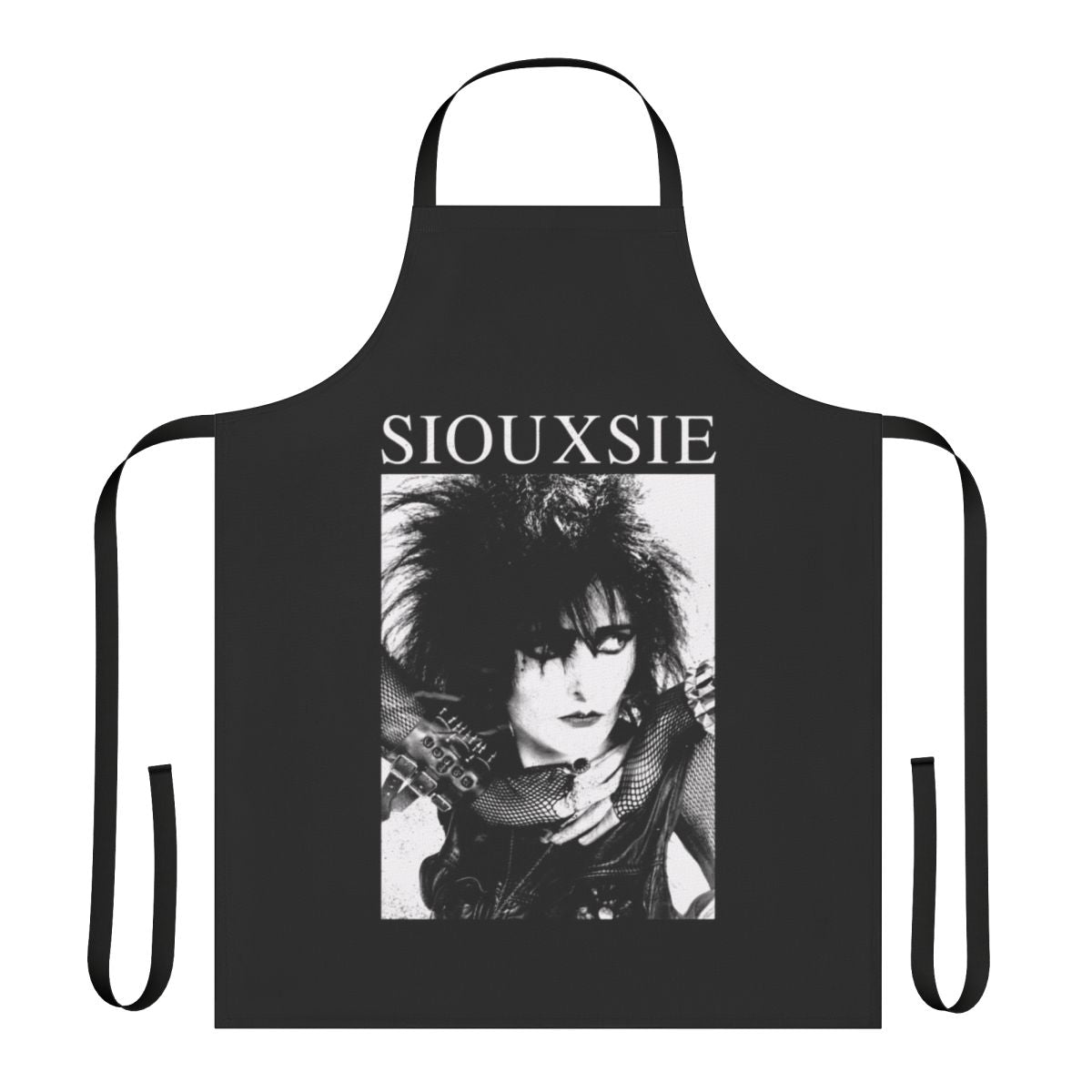 Black and white Siouxsie Sioux themed apron