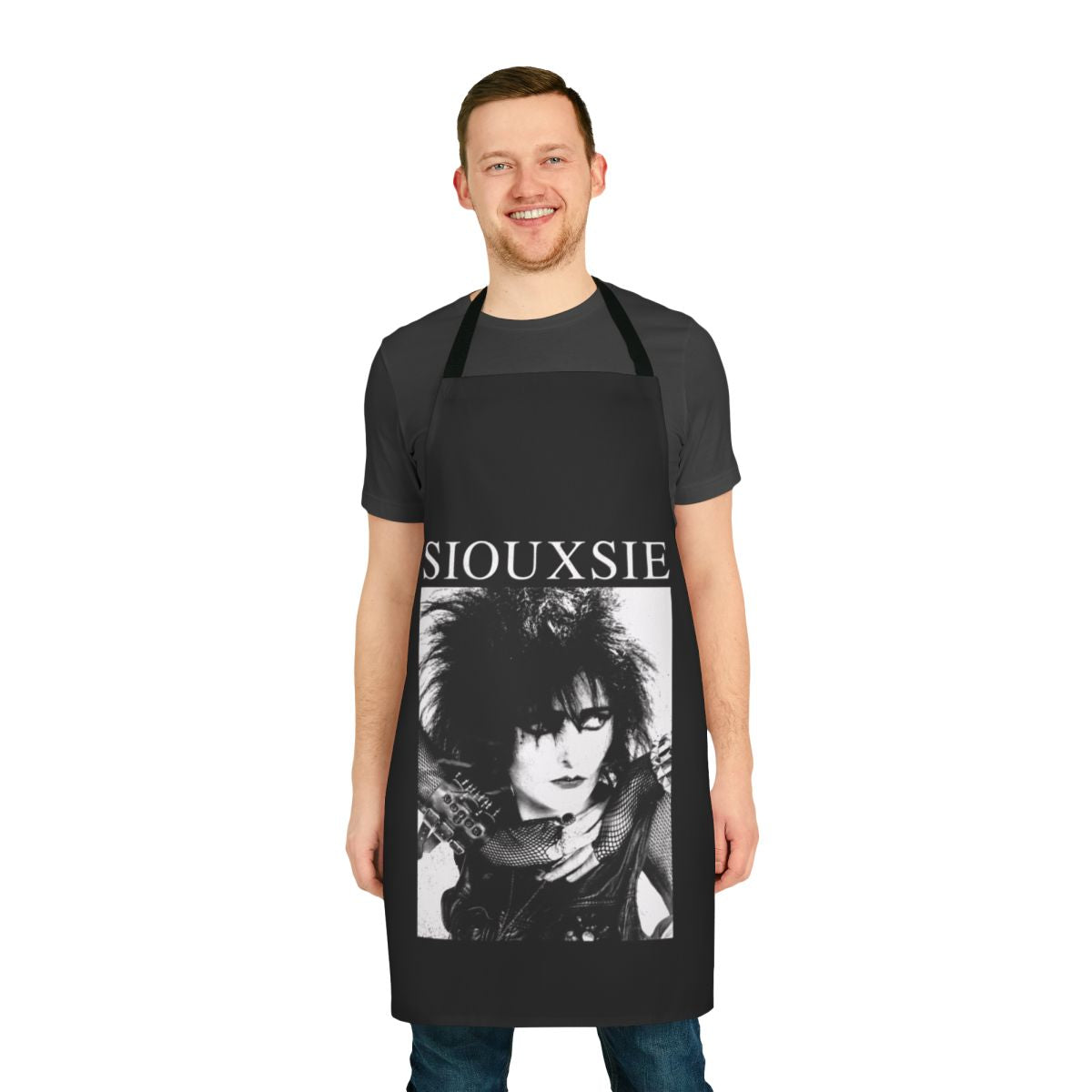 Black and white Siouxsie Sioux themed apron