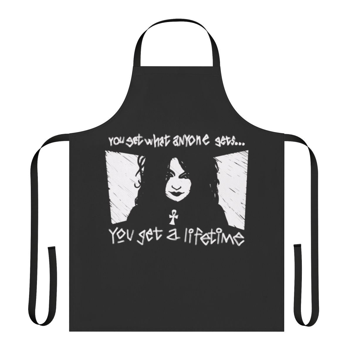 Goth-style apron featuring imagery and quotes from the Sandman comic series