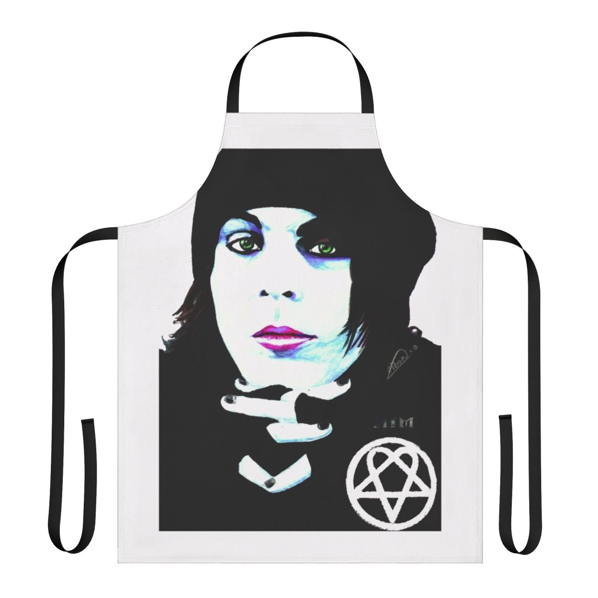 Portrait apron featuring the image of goth metal band singer Him Ville Valo