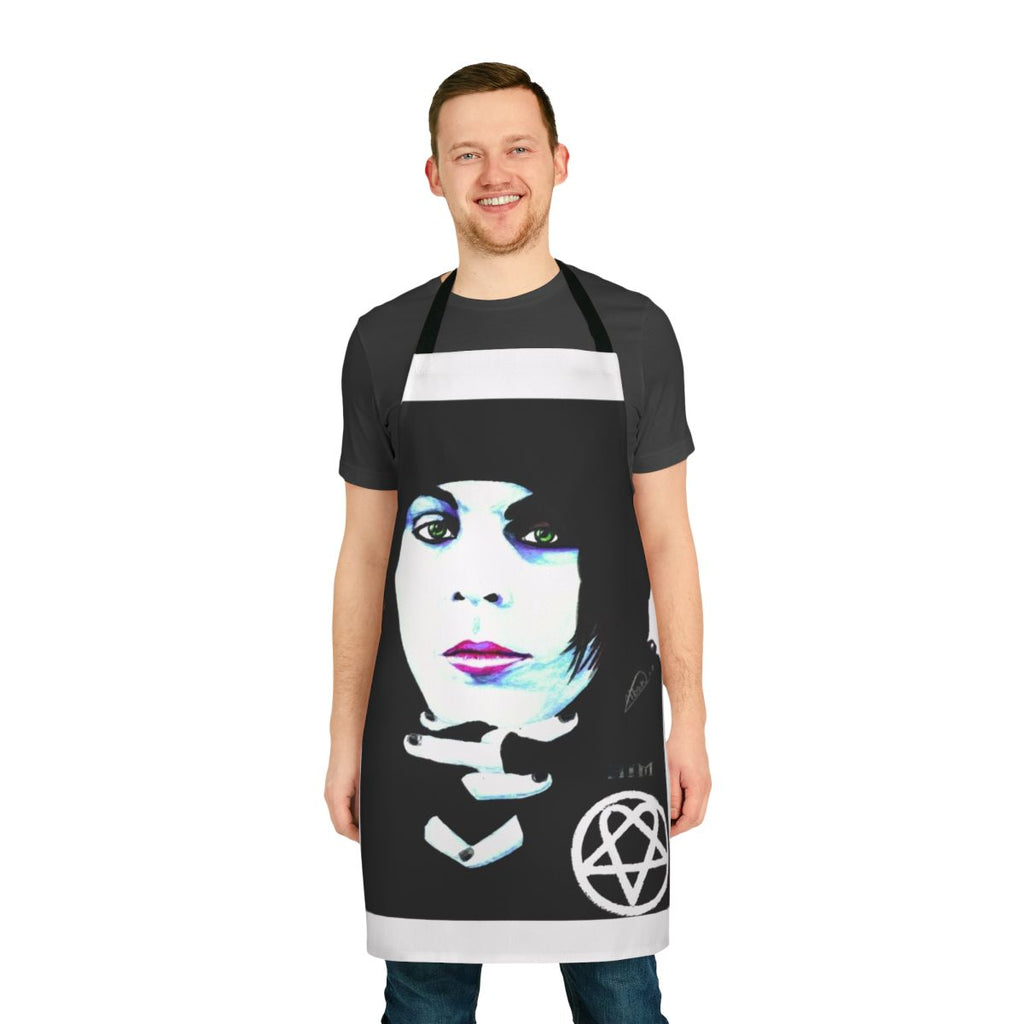 Portrait apron featuring the image of goth metal band singer Him Ville Valo
