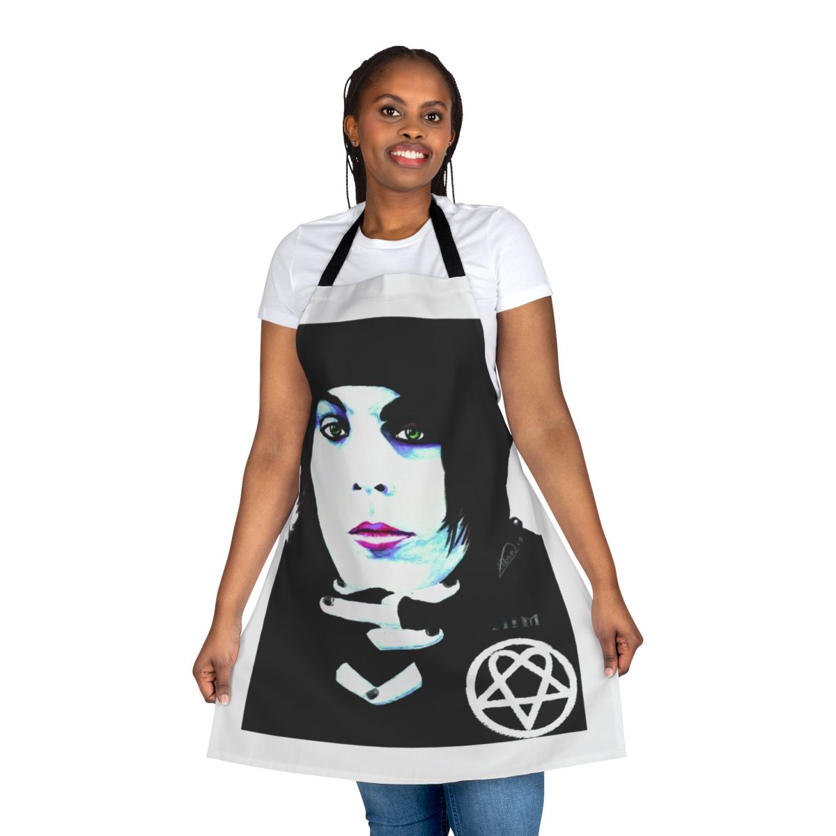Portrait apron featuring the image of goth metal band singer Him Ville Valo