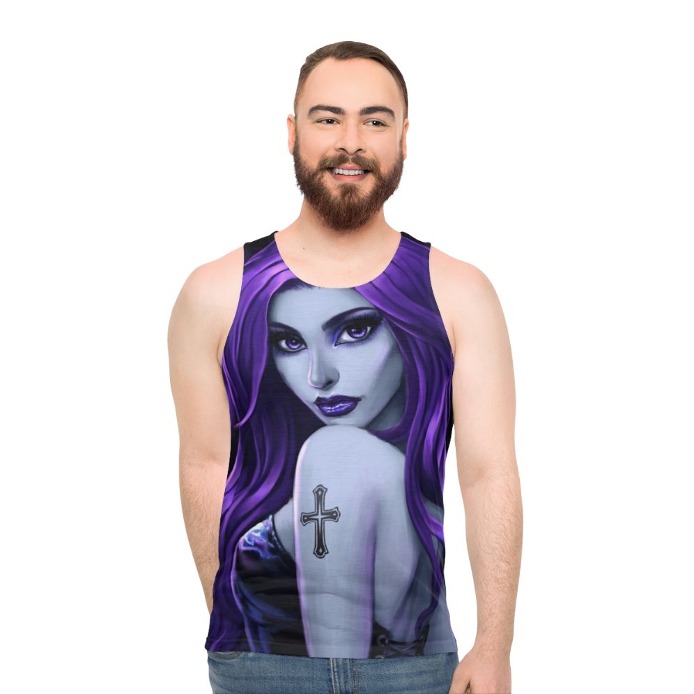 Goth-inspired purple unisex tank top