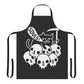 Gothic cat apron featuring a skull and skeleton design with a grim reaper silhouette