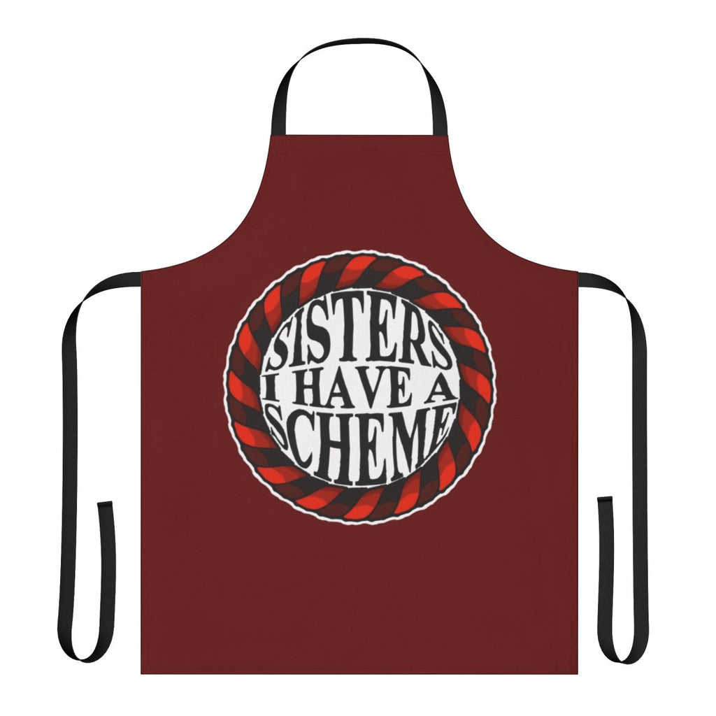 A dark and gothic-inspired apron featuring the Council of Sisters from the Castlevania Netflix series.