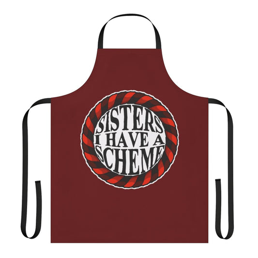 A dark and gothic-inspired apron featuring the Council of Sisters from the Castlevania Netflix series.