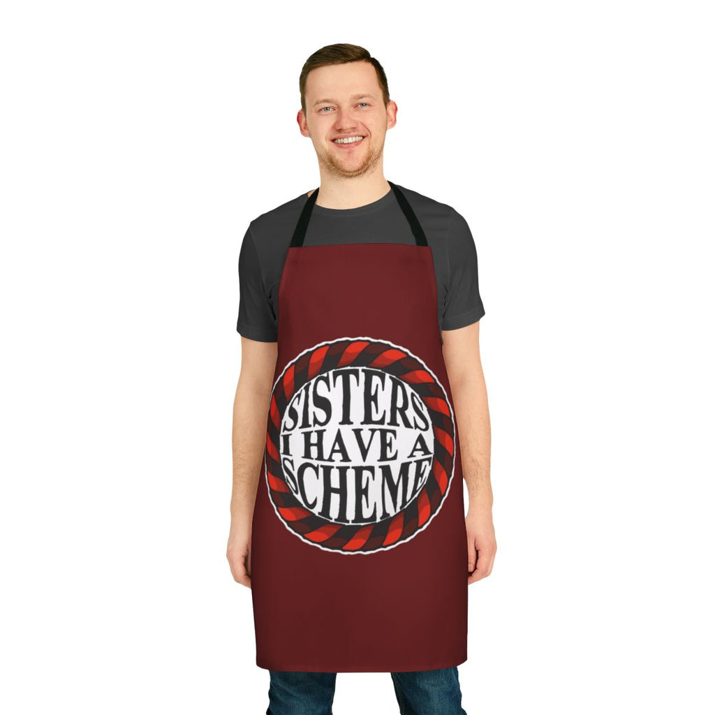 A dark and gothic-inspired apron featuring the Council of Sisters from the Castlevania Netflix series.