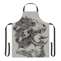 A stylish gothic-inspired apron with a skull, wolf, and antler design