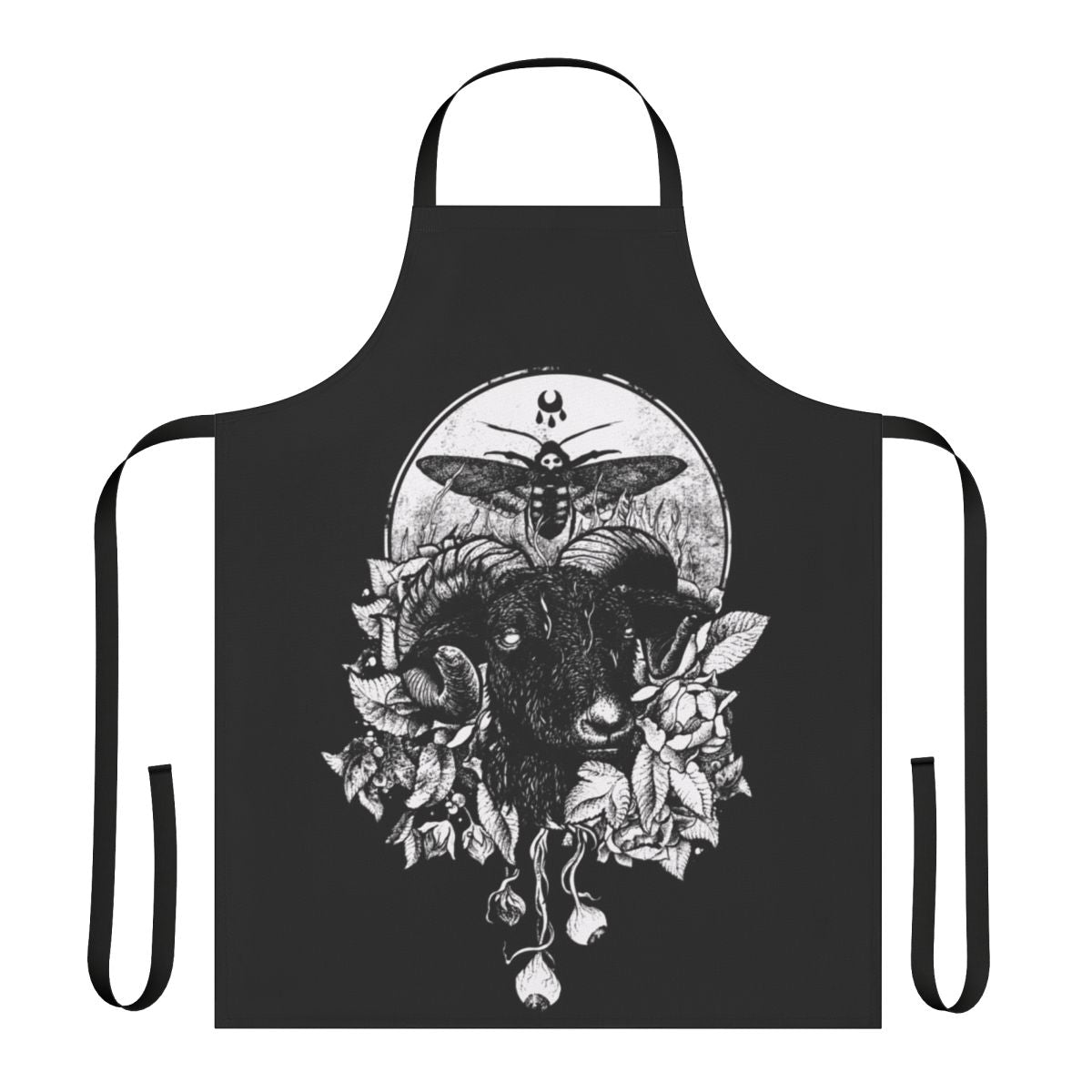 Gothic goth apron with dark occult moth and floral designs