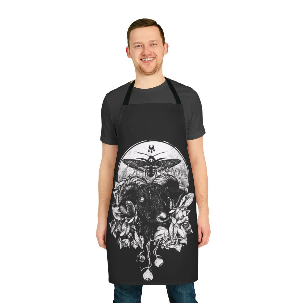 Gothic goth apron with dark occult moth and floral designs