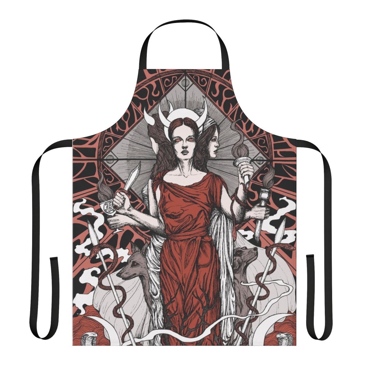 Gothic-style apron featuring imagery of the moon goddess Hecate