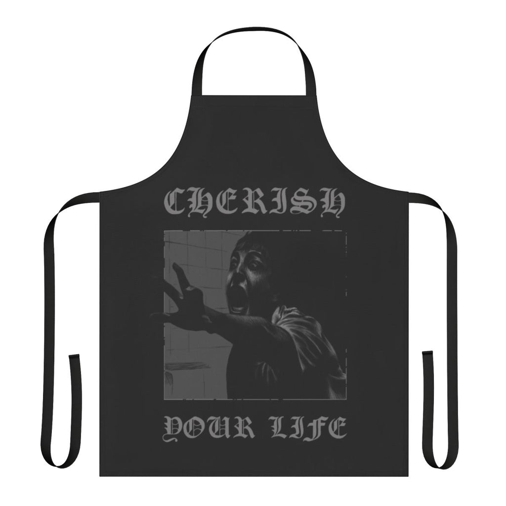 Black and white apron with gothic and horror movie design