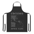 Black and white apron with gothic and horror movie design