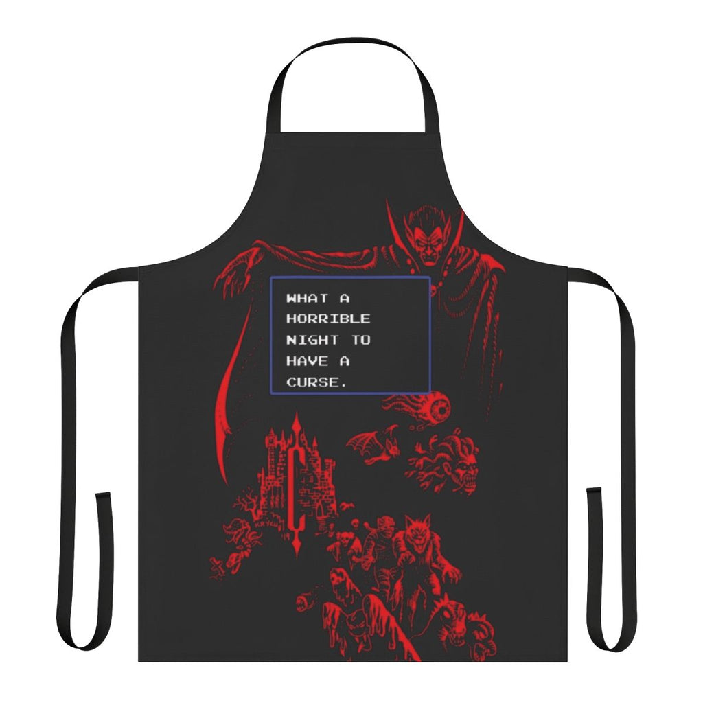 Spooky retro-style apron with Castlevania-inspired pixel art design