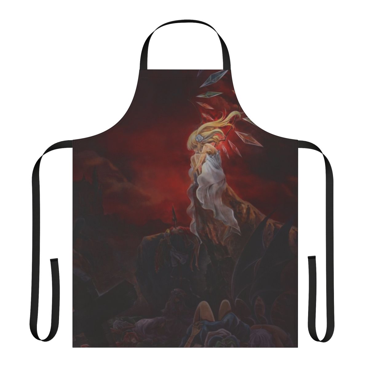 Apron featuring a dark, gothic design with crystal wings, inspired by the Touhou Project anime universe.