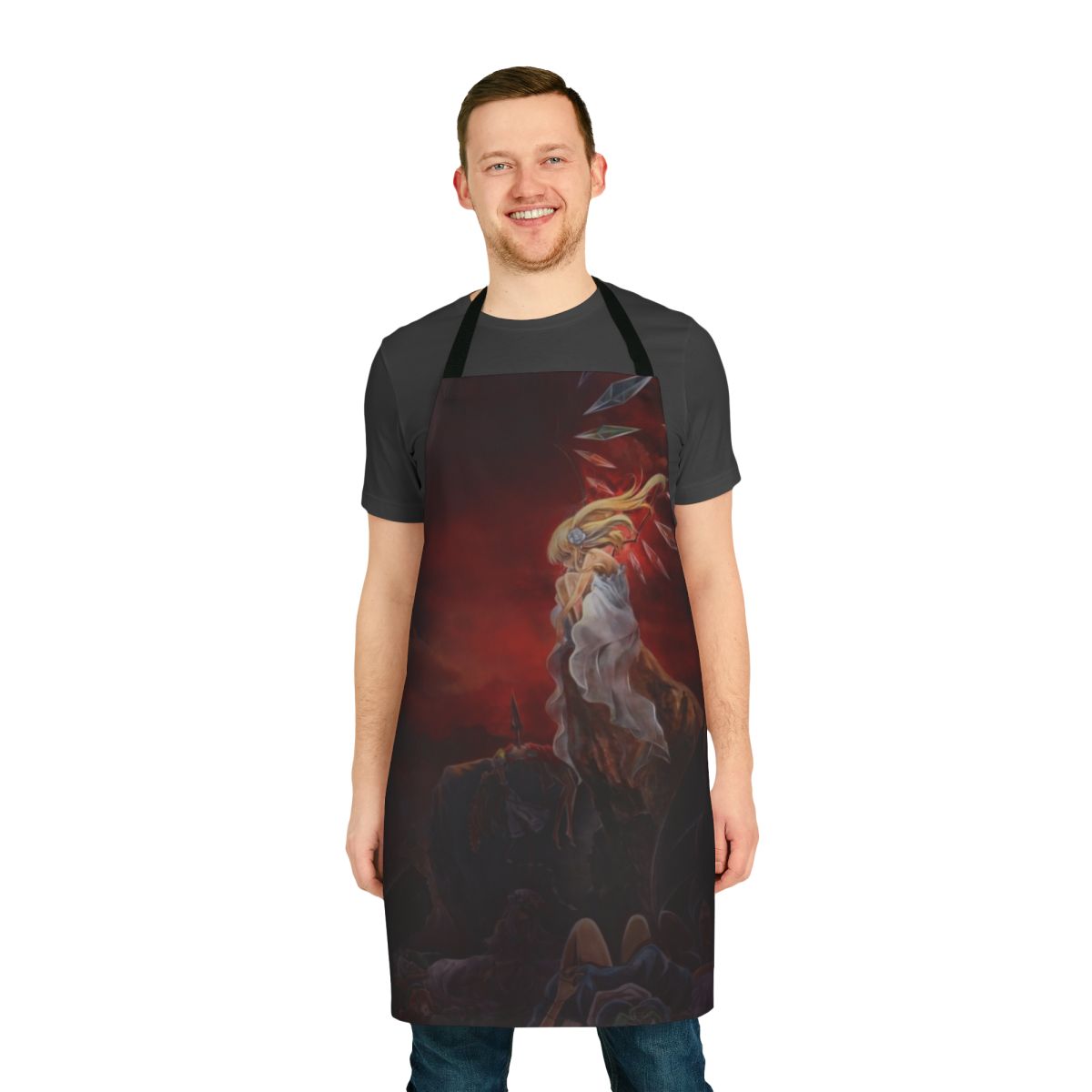 Apron featuring a dark, gothic design with crystal wings, inspired by the Touhou Project anime universe.