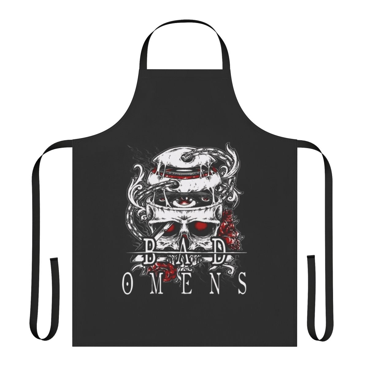 A black apron with a stylized skull design, inspired by the Castlevania video game series.