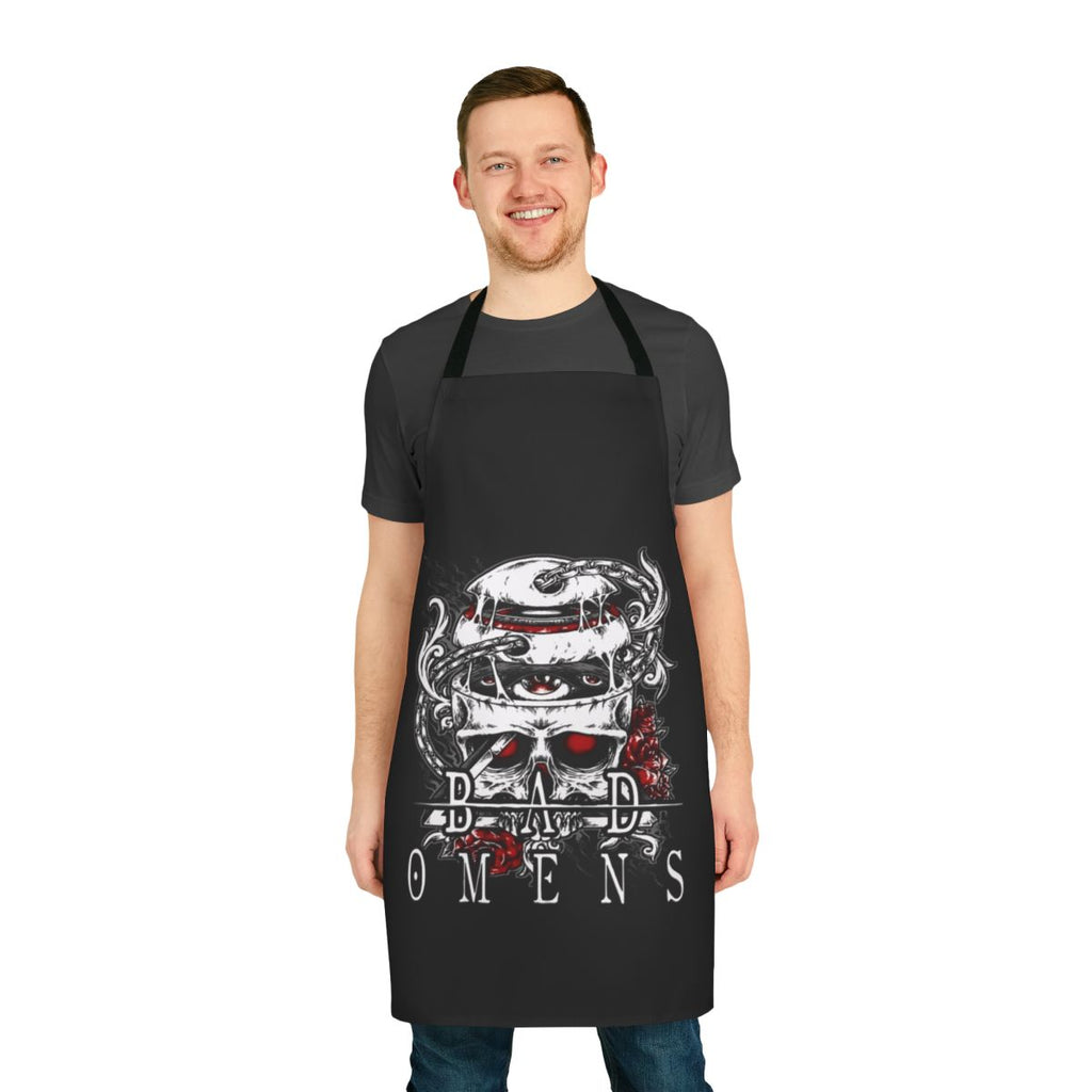 A black apron with a stylized skull design, inspired by the Castlevania video game series.