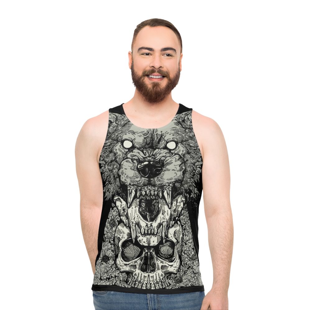 Gothic style unisex graphic tank top with shape shift design