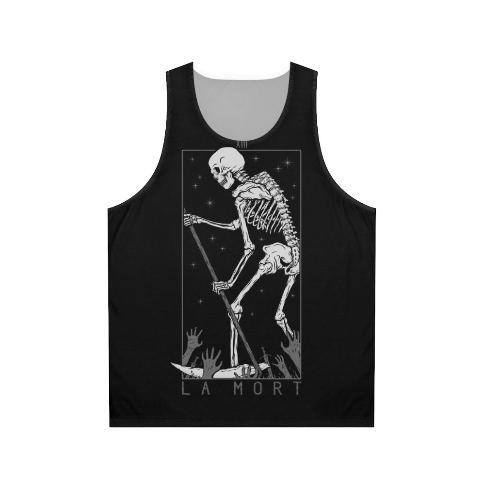 Gothic unisex tank top with La Mort tarot death occult design