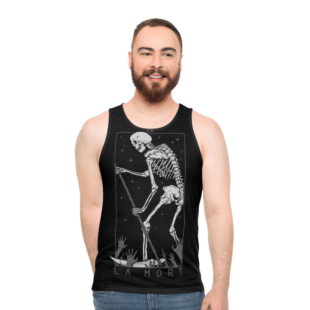 Gothic unisex tank top with La Mort tarot death occult design