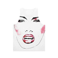 Grace Jones wearing a black and white portrait tank top