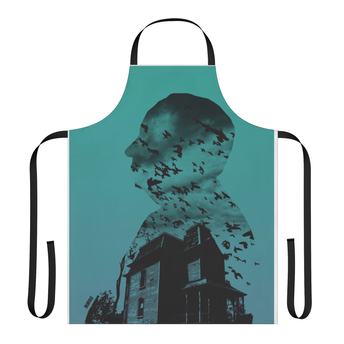 Gradient collage apron featuring elements from Alfred Hitchcock's classic film Psycho