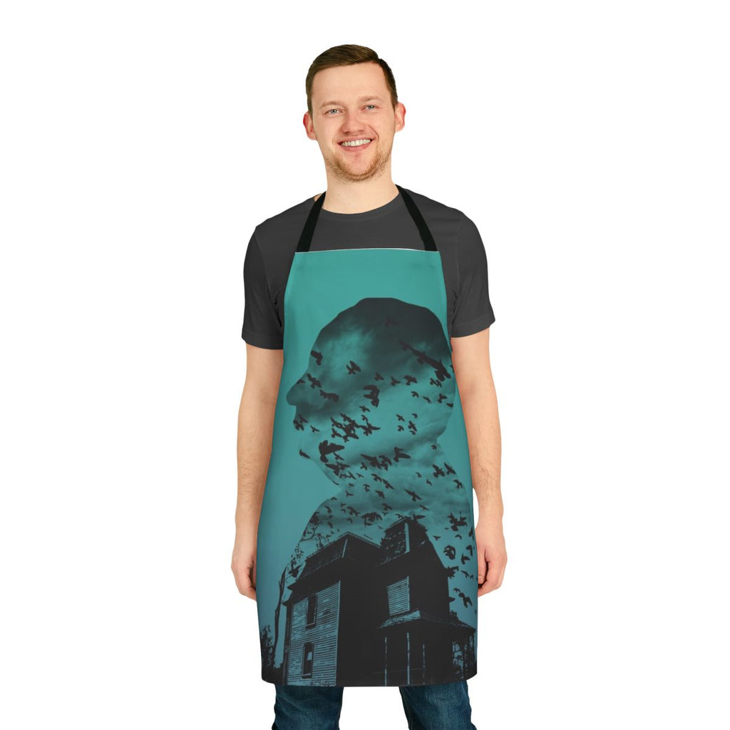 Gradient collage apron featuring elements from Alfred Hitchcock's classic film Psycho