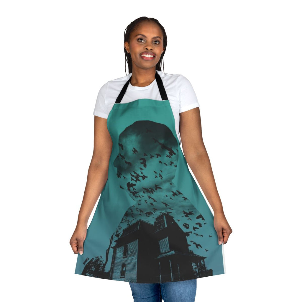 Gradient collage apron featuring elements from Alfred Hitchcock's classic film Psycho