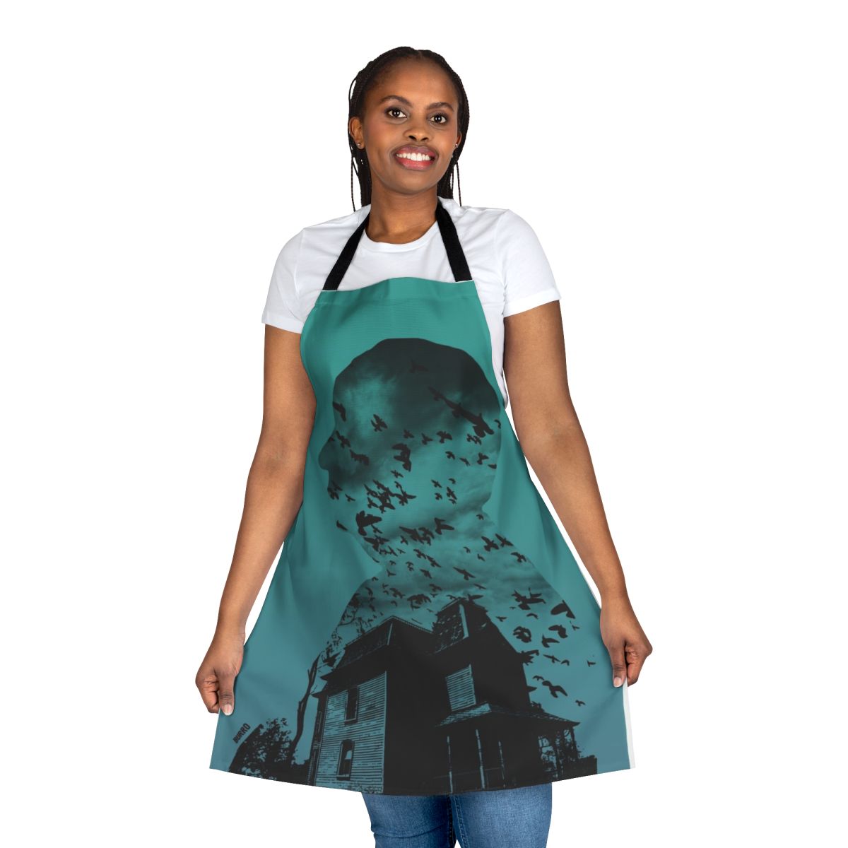 Gradient collage apron featuring elements from Alfred Hitchcock's classic film Psycho