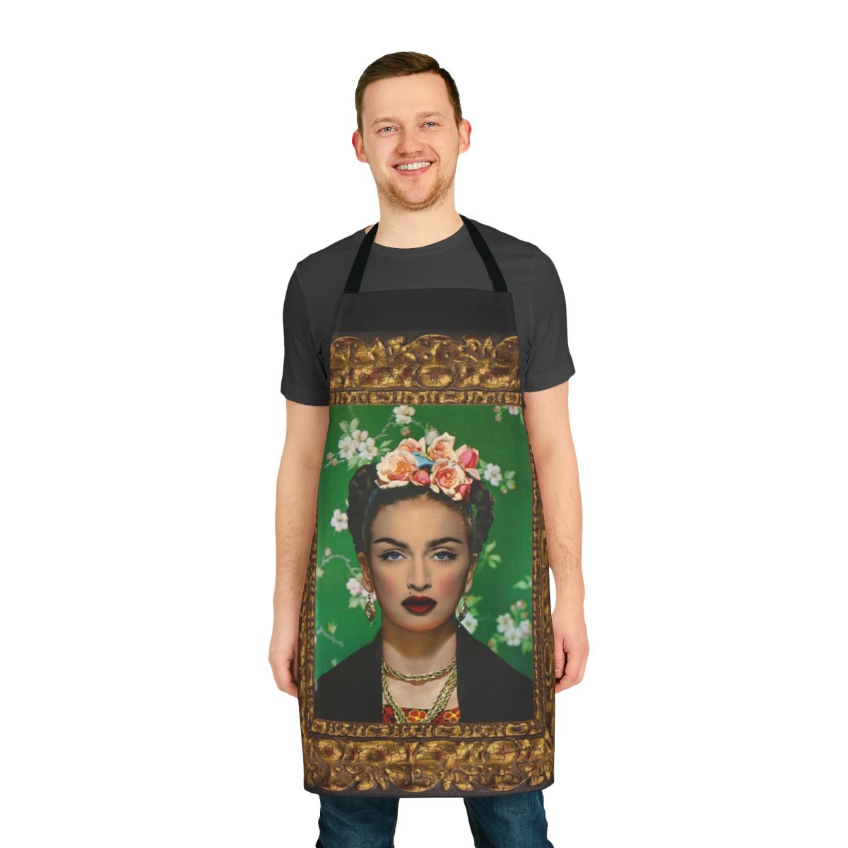 Graffiti heart pattern apron featuring a retro feminist icon design