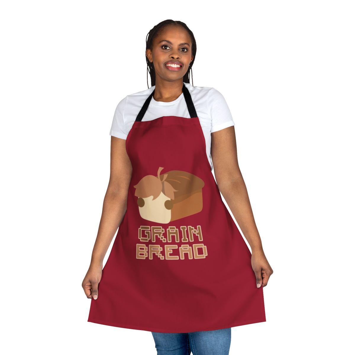 A high-quality apron featuring a grain bread design, inspired by the popular Hermitcraft YouTuber, Grian.