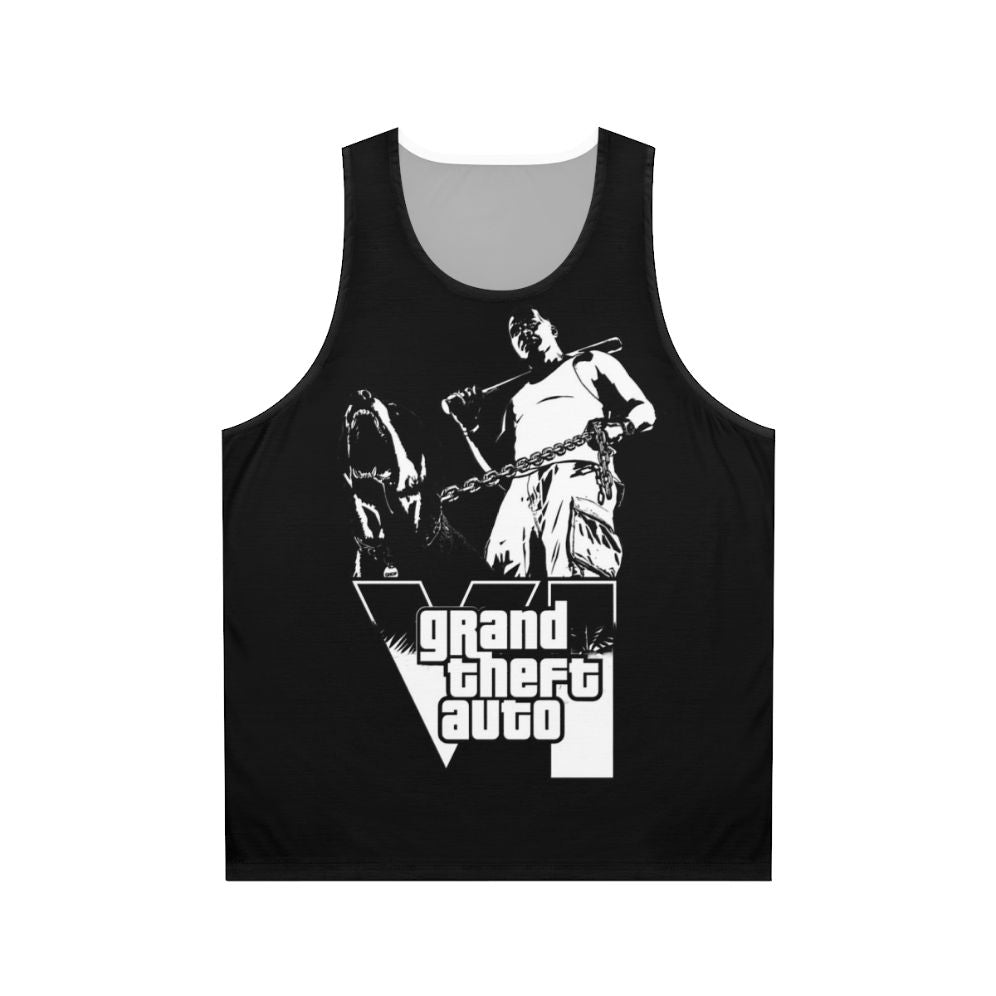 Grand Theft Auto inspired unisex tank top with retro gaming style