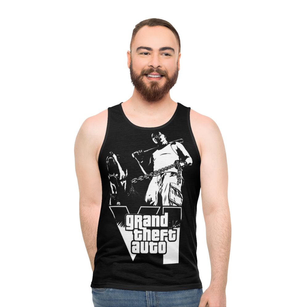 Grand Theft Auto inspired unisex tank top with retro gaming style