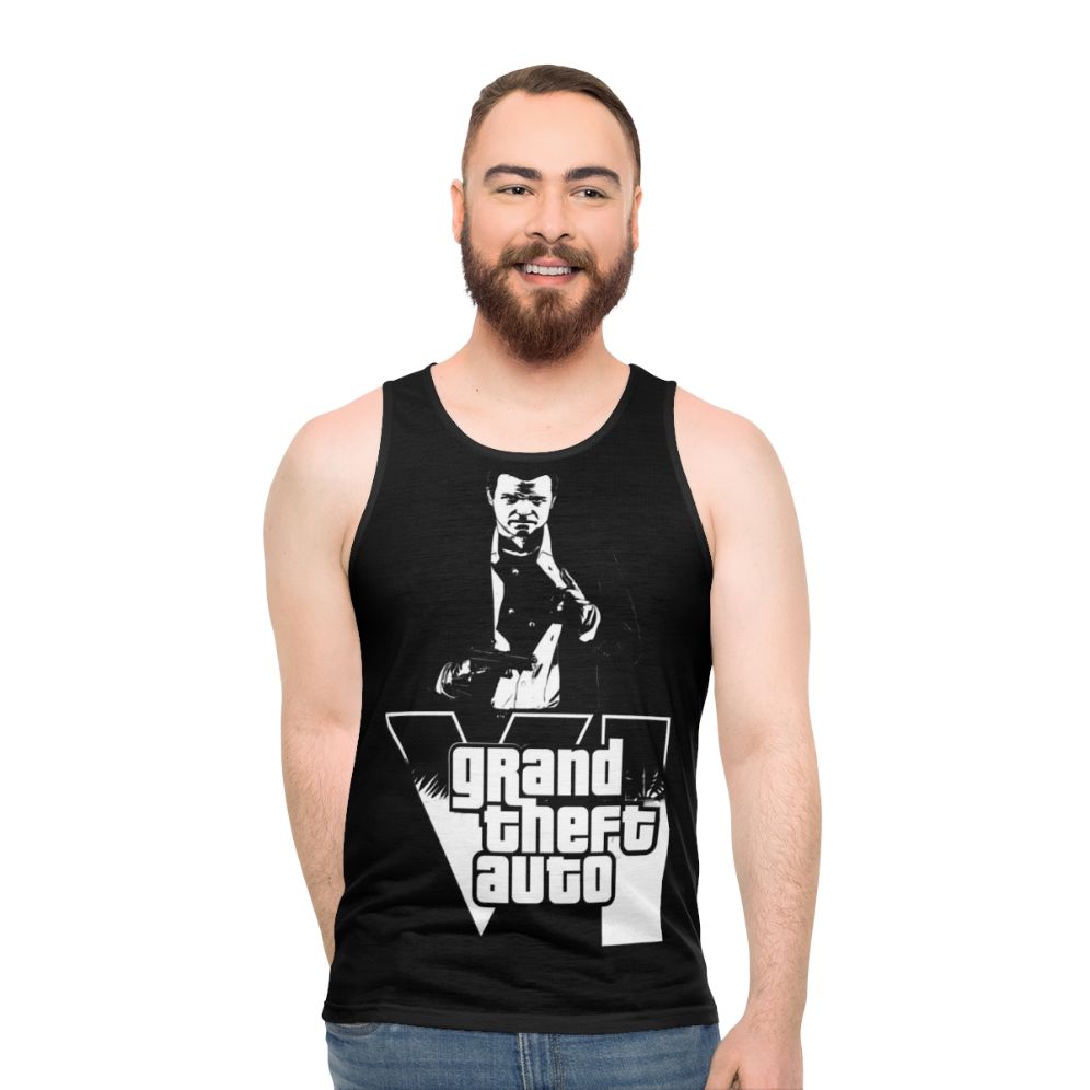 Grand Theft Auto inspired unisex tank top with retro gaming style